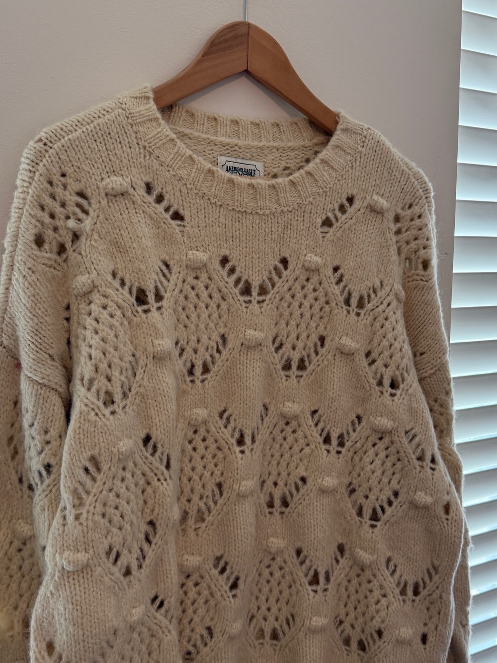 American Eagle Outfitters Cream Openwork Bobble Crew Sweater - Picture 1 of 4